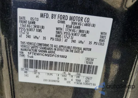 2013 Ford F150 Supercrew z USA, uszkodzony, nr VIN 1FTEW1CM2DFC51002